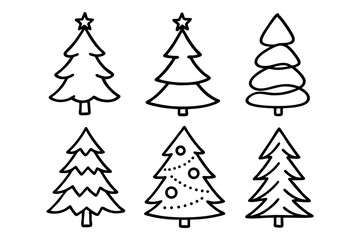 Obraz premium Christmas tree icon set doodle style. Vector stock illustration