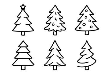 Obraz premium Christmas tree icon set doodle style. Vector stock illustration