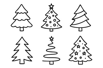 Fototapeta premium Christmas tree icon set doodle style. Vector stock illustration