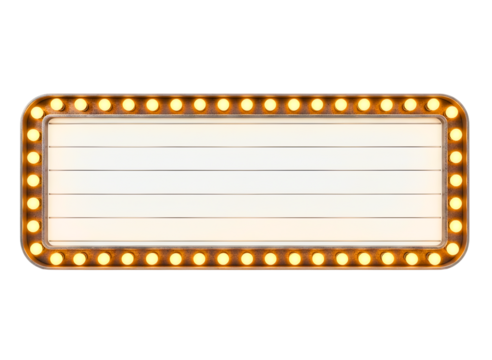 Blank illuminated marquee sign isolated on transparent background