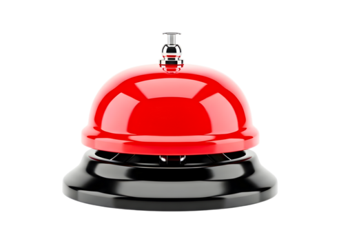 Red hotel reception bell isolated on transparent background