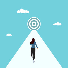 Road to success, Business growth, Skill or ability competition to succeed in a career or job, Businesswoman running to success goal.