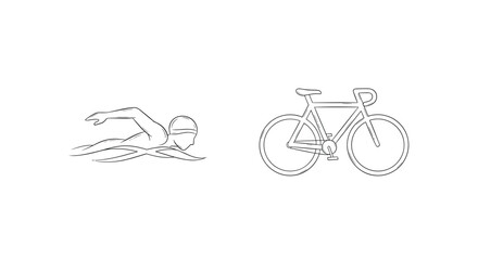 Minimalist outline of swimming and cycling icons for fitness theme
