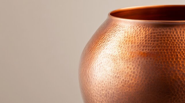 Photorealistic close up of hammered metallic vase with detailed texture