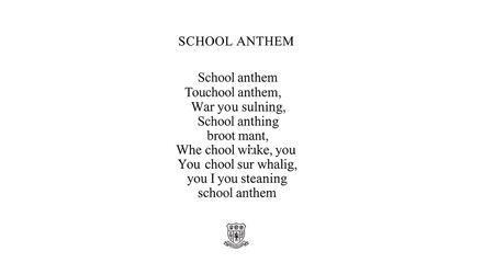 A school anthem text with a school crest at the bottom center of the white background document page ai generated