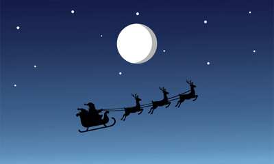 Naklejka premium santa claus sleigh reindeer moon night
