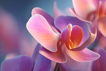 Fototapeta premium Beautiful orchid blooms in soft pastel colors showcasing delicate petals under natural light