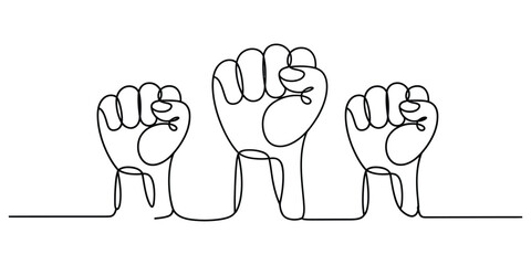 Three line art fists showing protest, unity, and strength symbol