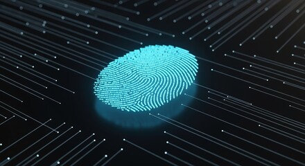 Abstract Digital Fingerprint on Dark Background with Glowing Lines
