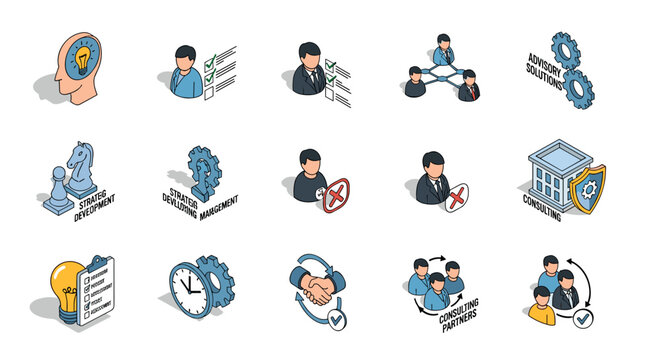 Isometric business strategy and consulting icons set for innovative solutions - Powered by Adobe