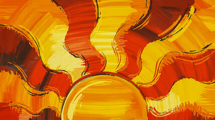 A vibrant abstract digital art piece featuring flowing, curved brush strokes in warm orange and yellow tones.