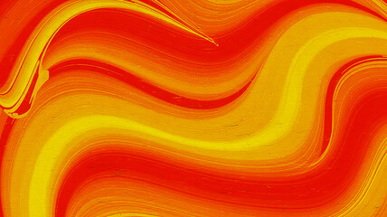 A vibrant abstract digital art piece featuring flowing, curved brush strokes in warm orange and yellow tones.