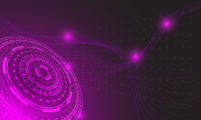 purple violet circles circuit cyberspace with dot lines wave curves electronic abstract high technology background