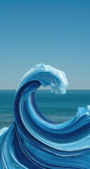 Swirling blue wave crests against calm, distant ocean horizon