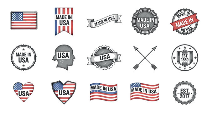 Made in usa badge collection with flags and emblems