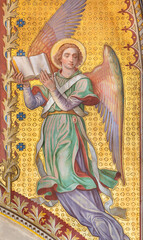 Obraz premium Vienna - The fresco of angel with the book in the Votivkirche church by brothers Carl and Franz Jobst (sc. half of 19. cent.).