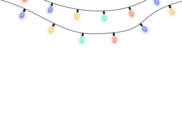Colorful LED Christmas light pattern with seamless luminous bulbs and holiday garland repetition on transparent background ideal for packaging, fabric patterns, and festive digital artwork