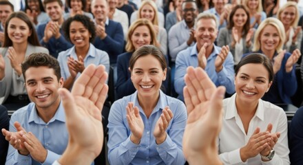 Happy diverse business people clapping at a conference. Audience applauding at a seminar. Concept for success, appreciation, motivation, teamwork, and achievement. Ovation.