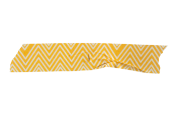 Ripped torn striped yellow adhesive tape on transparent background, washi tape design element