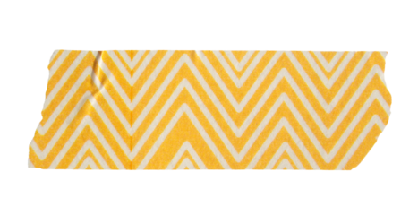 Ripped torn striped yellow adhesive tape on transparent background, washi tape design element