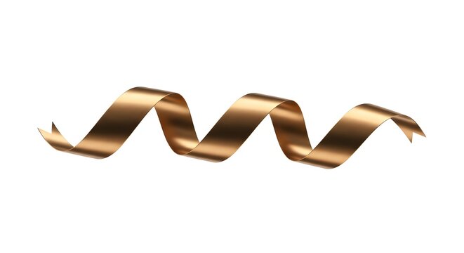 Elegant gold spiral ribbon isolated on white background, festive decorative element for celebration design