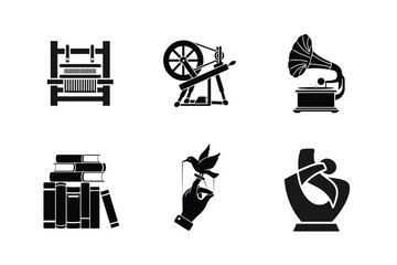Traditional Craft, Literature, and Vintage Art Vector Icon Set