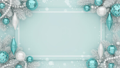 Blue and Silver Winter Frame with Sparkling Ornaments