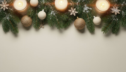 Classic Christmas Garland Frame with Pine Branches and Baubles