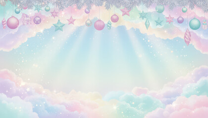 Dreamy Pastel Sky Background with Clouds and Light Rays