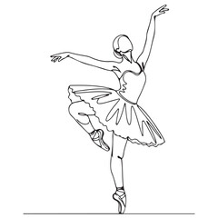 Continuous Line Drawing of a Graceful Ballerina Dancing