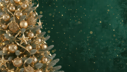 Golden Christmas Tree with Glitter and Sparkling Lights