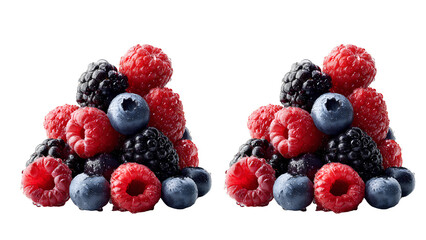 Fresh Mixed Berries Isolated on White Background &ndash; Blueberries, Raspberries, and Blackberries with Water Drops