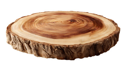 Realistic Wooden Tree Slice Isolated on Transparent Background &ndash; Natural Bark Texture and Annual Rings