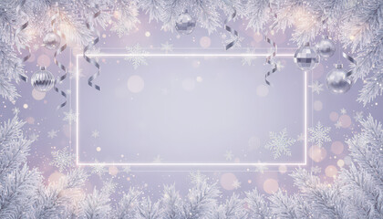 Purple Winter Frame with Snowflakes and Lights