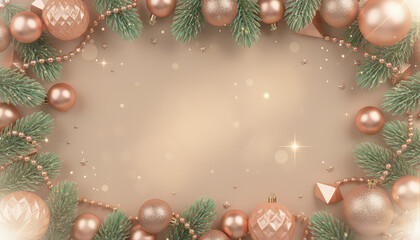 Soft Festive Frame with Gold and Rose Ornaments