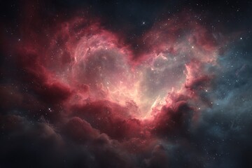 Obraz premium Romantic heart nebula with vibrant pink hues and glowing stars perfect for Valentine's Day, space exploration, or love themed projects in stunning detail