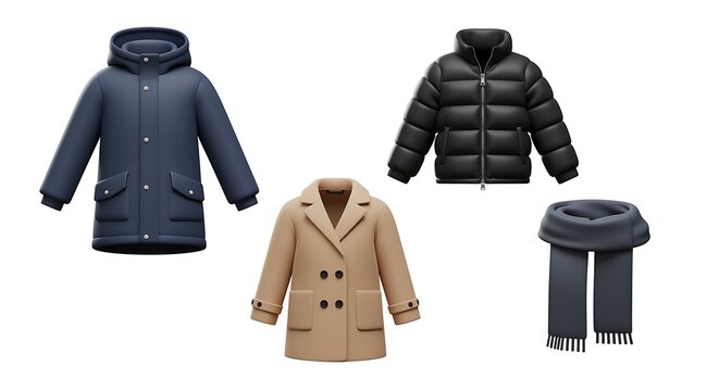 Collection of winter coats and scarf for cold weather fashion - Powered by Adobe