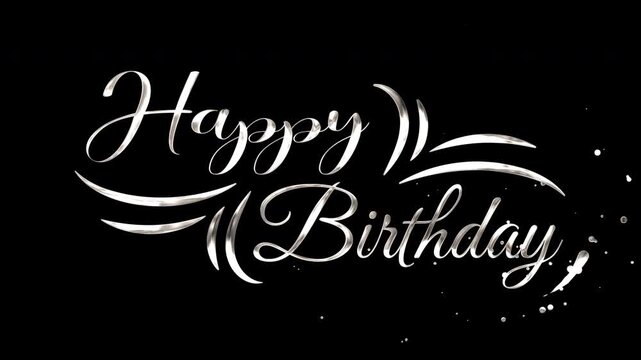 Happy birthday in elegant white script writing suitable for greeting cards, party invitations, social media posts, and festive designs.