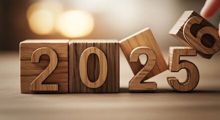 hand changing wooden blocks from 2025 to 2026, concept of new year transition and fresh beginnings.