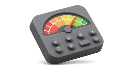 Modern gray device with a colorful gauge and multiple buttons