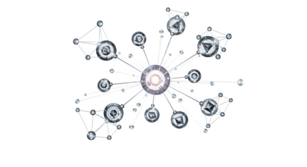 Connected network nodes isolated on transparent background for data communication