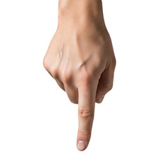 Male Index Finger Pointing Down Isolated on White Background Gesture Direction Click Scroll Swipe Down Web Interface Communication Showing Next Item Instruction