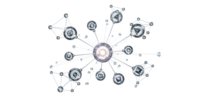 Connected network nodes isolated on transparent background for data communication - Powered by Adobe