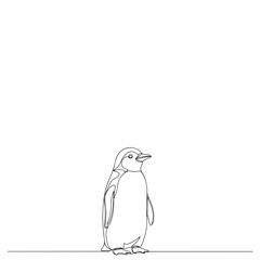 Continuous Line Art Drawing of a Standing Penguin on a White Background