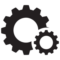 Two Black Interlocking Gears Icon on White Background