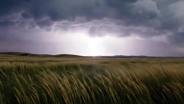 Epic Supercell Thunderstorm with Spectacular Lightning Display Over a Grassy Plain