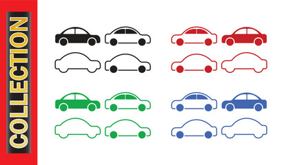 Minimalist car icon collection, transportation vehicle set, automobile silhouette