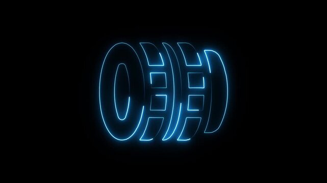 Abstract blue neon glowing 3 D object rotating slowly against a dark background futuristic technology concept digital