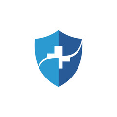 Fototapeta premium Blue Shield with White Cross - Healthcare and Protection Symbol.