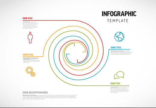 Minimalist Spiral Infographic Design Template with Colorful Lines and Icons